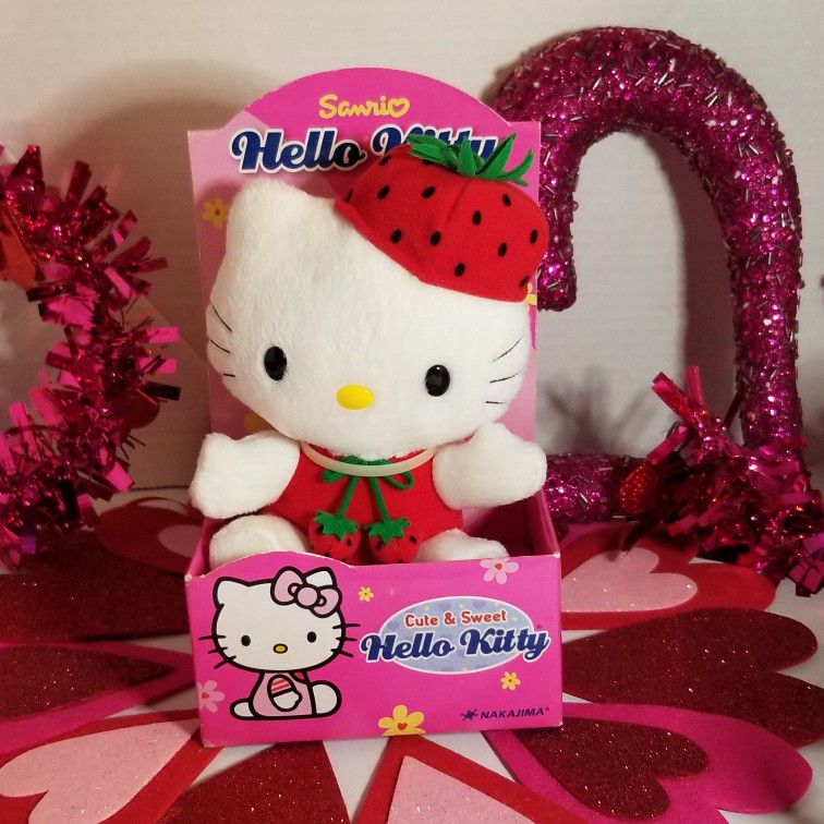 Rare Vintage 2002 Sanrio Hello Kitty Nakajima Strawberry 7" Plush Cute and Sweet NEW ORIGINAL BOX
