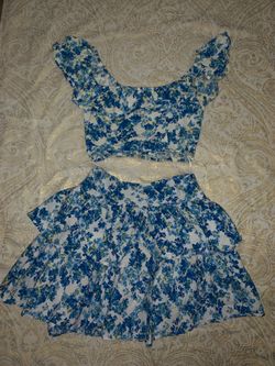 Blue Floral print skirt and top set