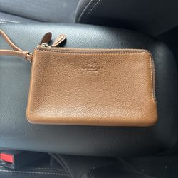 Coach F66505 Pebble Leather Double Corner Zip Wristlet, IM/Saddle