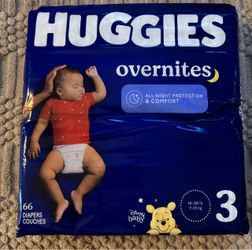 New Huggies Overnight Baby Disposable Diapers Size 3 (16-28 lbs), 66 Count