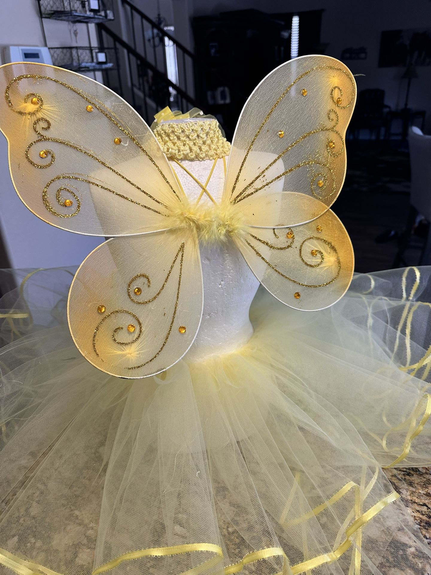 Yellow Tutu Skirt with Headband, Wings