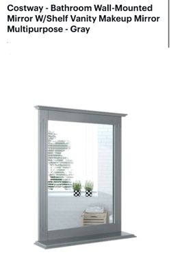 Costway - Bathroom Wall-Mounted Mirror W/Shelf Vanity Makeup Mirror Multipurpose - Gray