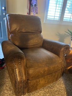 Brown Leather Recliner Chair with Nailhead Trim
