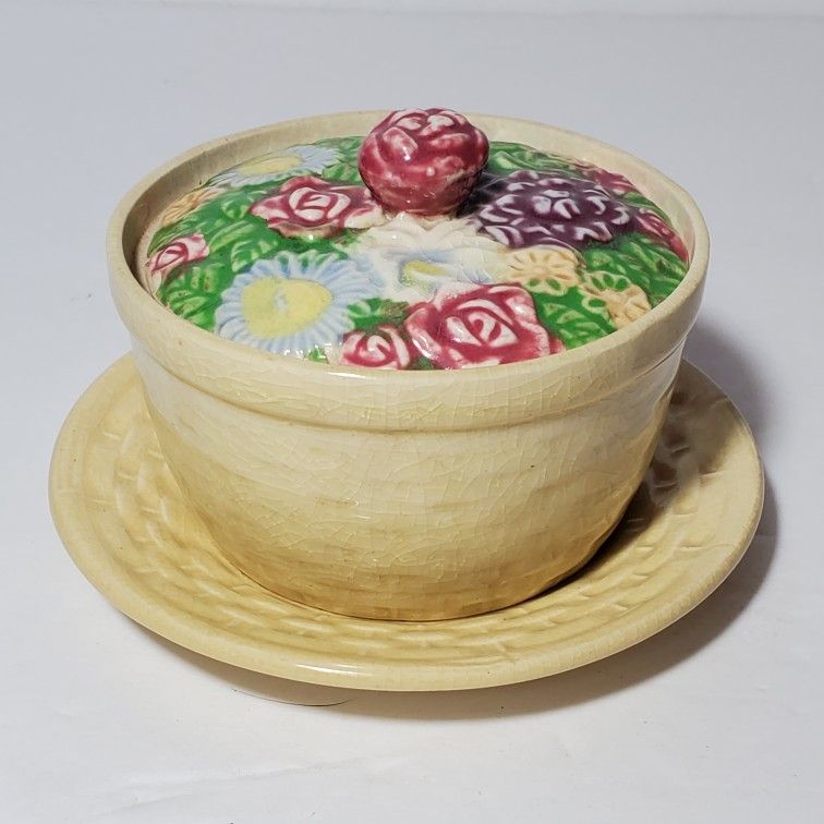 Floral Trinket Box with Lid and Plate Japan Vintage