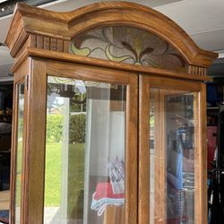Glass Display Curio Cabinet With Stained Glass