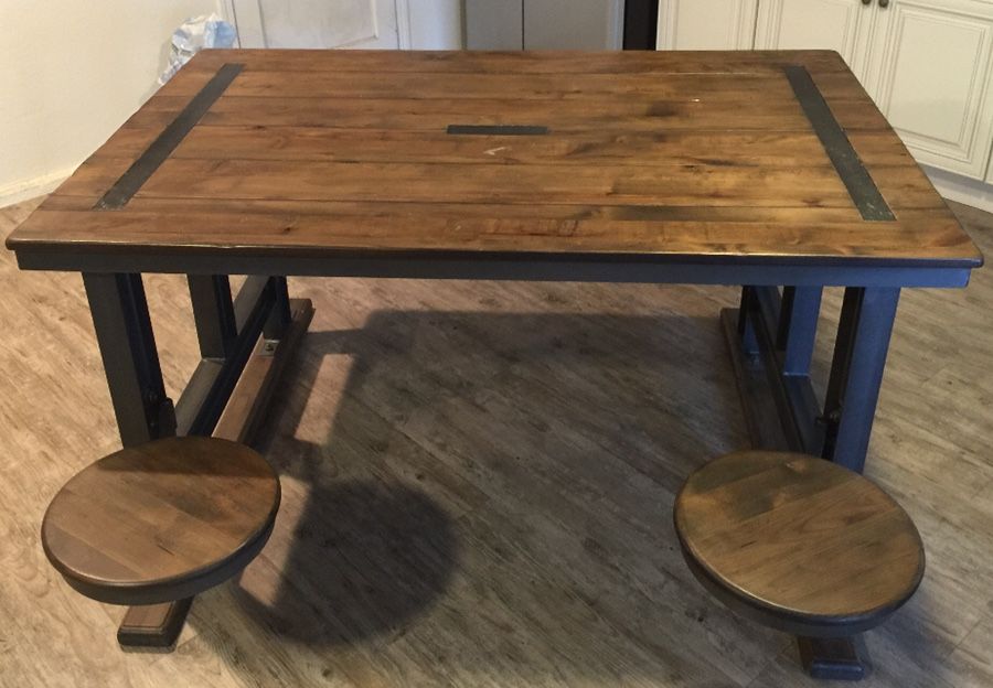 Beautiful Solid Wood and Steel Galvin Cafeteria Table for Sale in