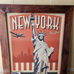 New York Picture With Wood Frame 