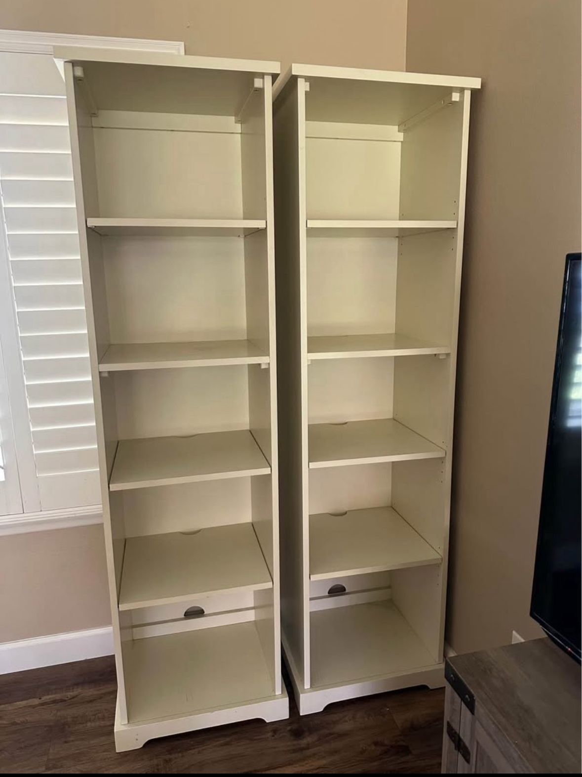 White Pottery Barn Samantha Bookcases…$150 Each