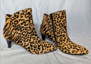 Alfani Harpperch Boots 7.5M Leopard Cheetah Print Fur Ankle Stiletto NWB