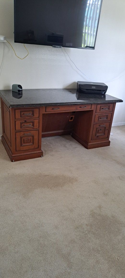 Office Desk With Granite Top and Soft Close Drawers 63 WideX 33 DeepX30 High