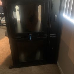 Gaming/TV/Entertainment Stand Black/Glass Doors