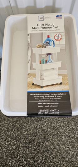 Mainstays 3-Tier Plastic Multi-Purpose Cart in white.