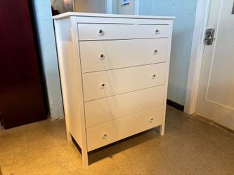 Modern White 5-Drawer Tallboy Dresser