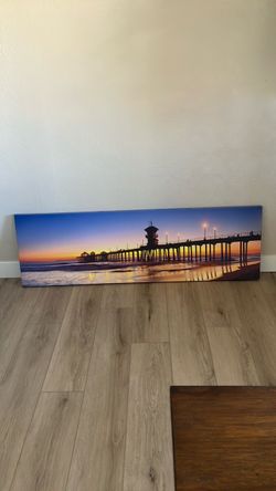 Huntington Beach Panoramic Pier Sunset Canvas Wall Art