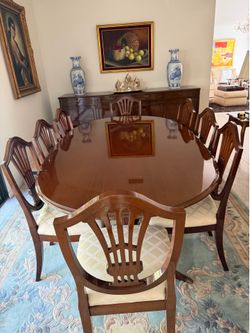 Solid Wood Formal Dining Set for 8 + Matching Buffet – Excellent Condition