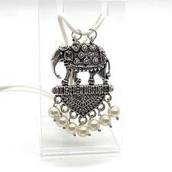 Designer Pendant - Handmade Jewellery -oxidized Ethnic Elephant Necklace With White Beads