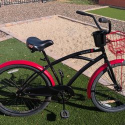CARLISLE BEACH CRUISER, 26"- TIRES, FRONT BASKET, 18.5"FRAME, CUP HOLDER, TELEPHONE HOLDER