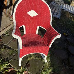 Vintage Red And White Wicker Rocking Chair 
