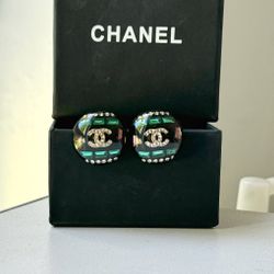 Authentic RARE Chanel Lucite Multi Colored CC post Earrings 