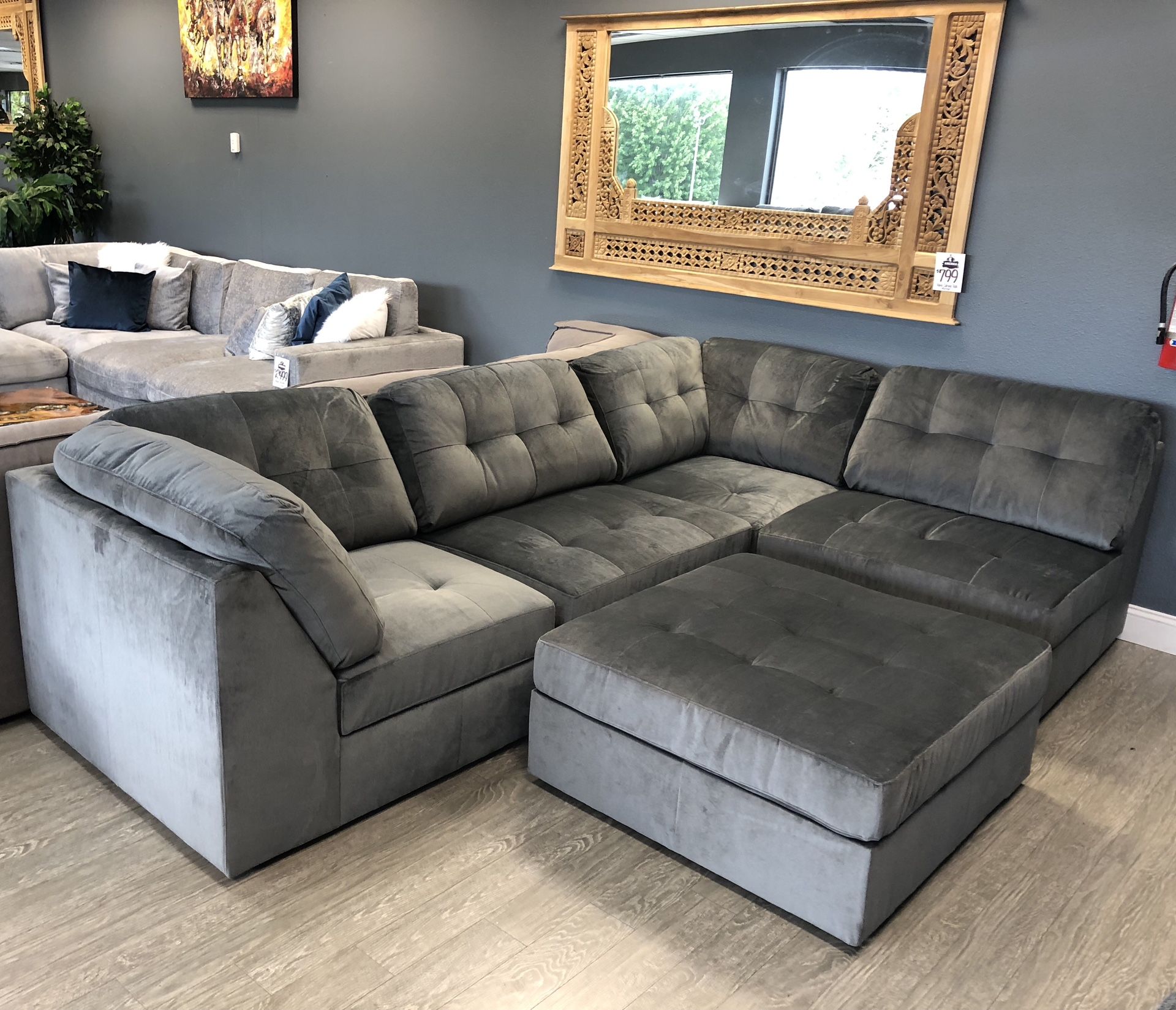 Soft Grey Fabric 5 Piece Modular Sectional - Dover