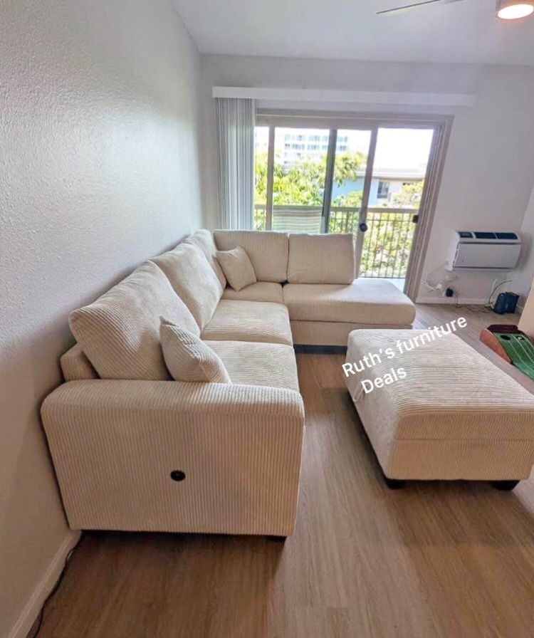 Beautiful ‼️ 3-Pc Corduroy Sectional Sofa With Storage Ottoman