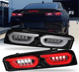 2016-2018 Chevrolet Camaro LED Tube Black Clear Tail Lights Pair w/Welcome Lamp
