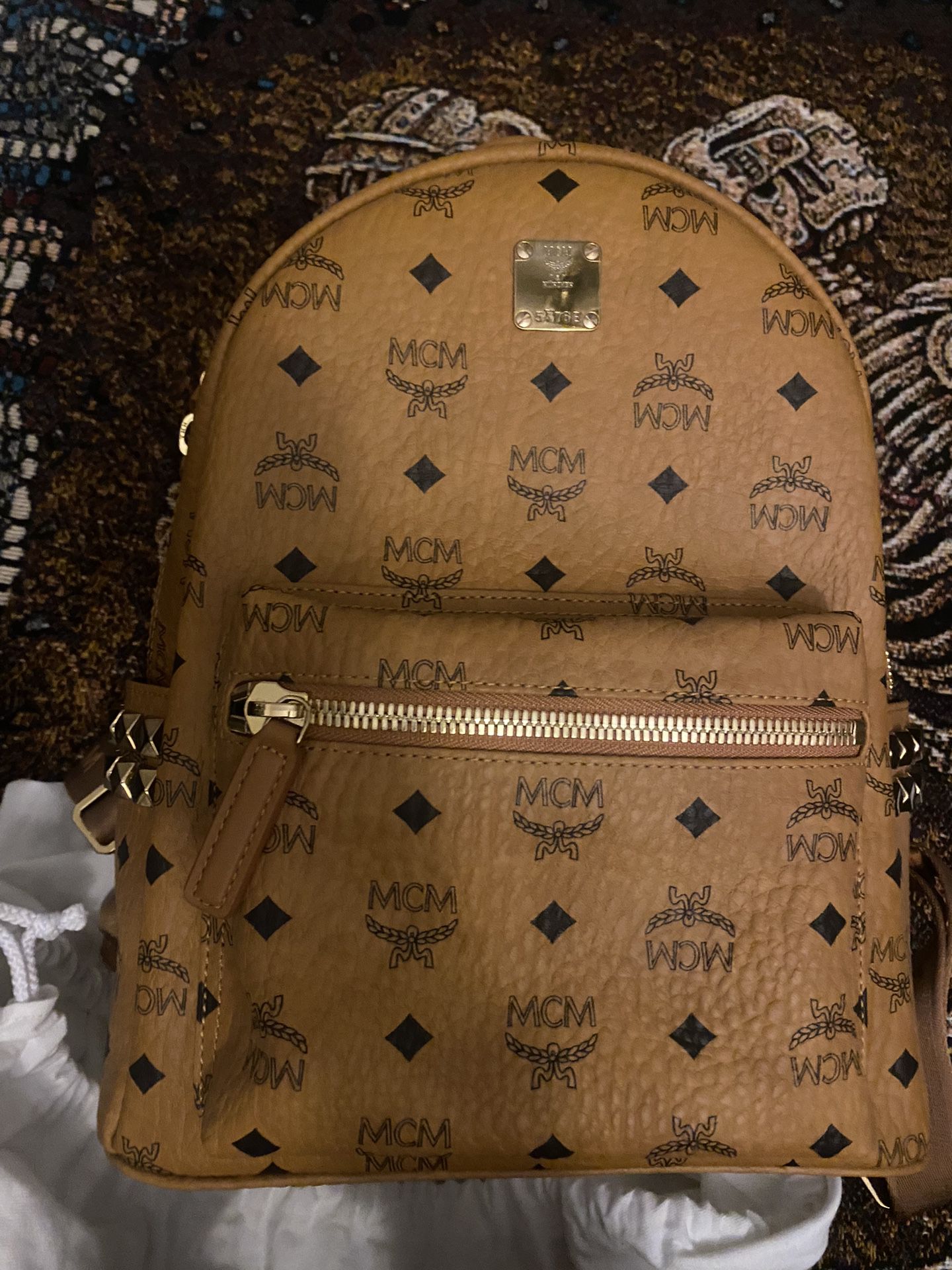 Mcm Cognac Studded Backpack 