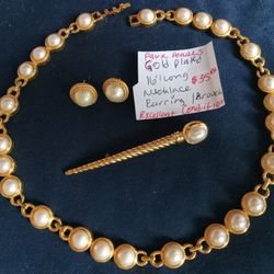 Necklace Faux Pearl Set Gold Plated Custome Jewelry vintage to now read description please 
