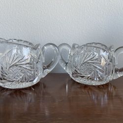 Vintage Heavy Glass Sugar and Creamer Set Pineapple Pinwheel