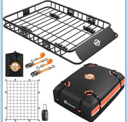 Sailnovo Roof Rack Rooftop Cargo Carrier Basket 51"*36"*5"+ 15 Cu.Ft.Bag 1000D PVC Waterproof Bag, include Cargo Net with Hooks,Ratchet Straps,Lock,20