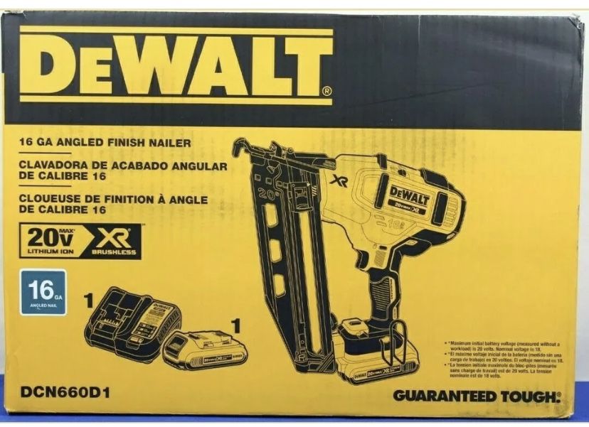 NEW Dewalt DCN660D1 16-Guage 20-Volt 2-1/2" Cordless Angled Finish Nailer kit