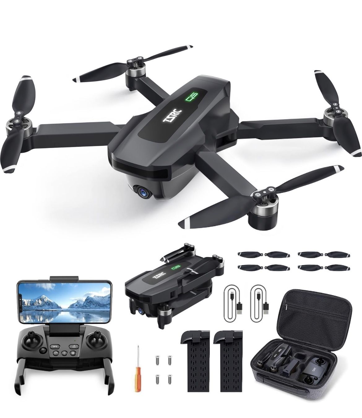 TENSSENX Foldable GPS Drone with 4K UHD Camera for Adults, TSRC Q5 Quadcopter with Brushless Motor, Auto Return, Follow Me, Circle Fly, Waypoint Fly,