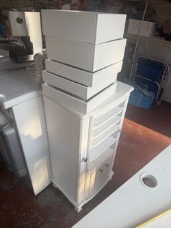 White Jewelry Armoire / Storage Cabinet with Drawers – $75