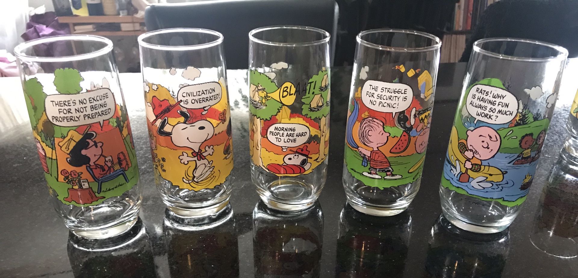 Snoopy Collectible Drinking Glasses, Complete Set of 5