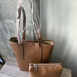 Brand New - Vegan Leather Tote and Purse Brown