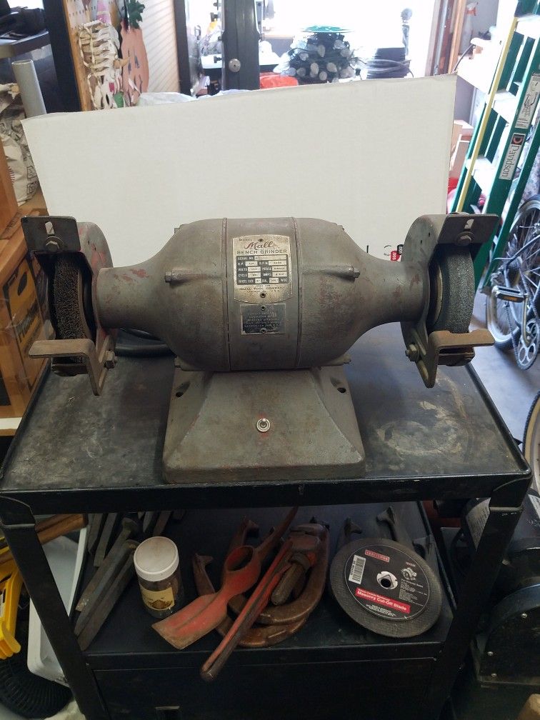 Mall Heavy Duty 6 In Bench Grinder. 1/3 Horsepower 3450 RPMs Wheel Size Is 6-in X 3/4 In. Made In The USA.