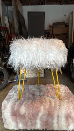 White faux fur vanity stool