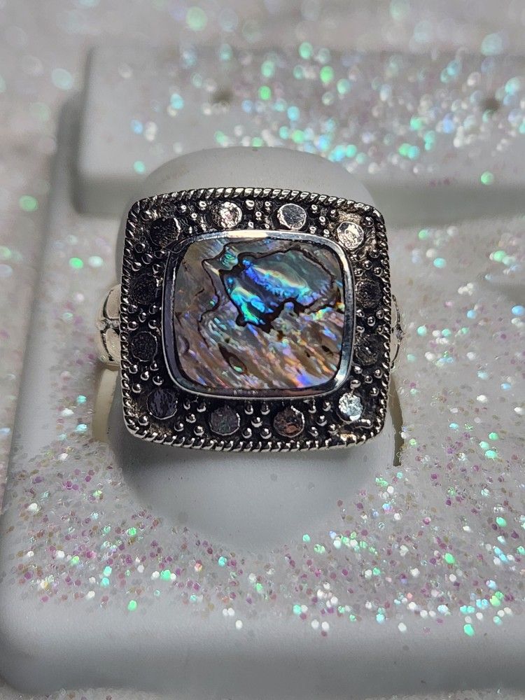 925 sterling silver Abalone ring Size Available 5,6,10