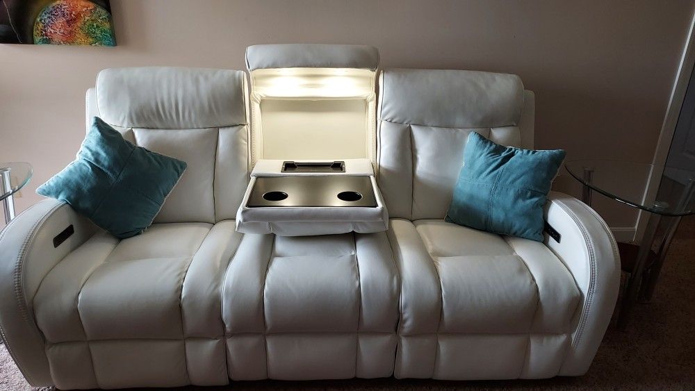 New white leather reclining sofa