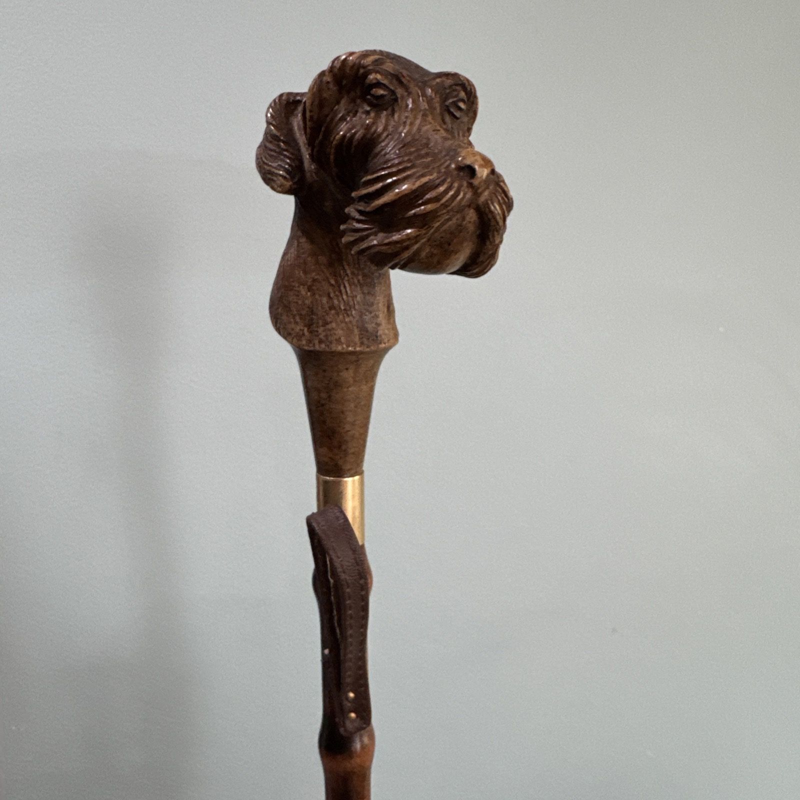 Vintage Italian Made Bamboo Cane Shoe Horn With Schnauzer Dog Head Handle