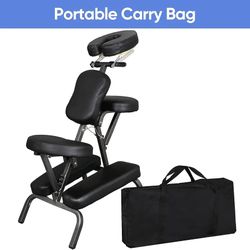 Portable Massage Chair, Tattoo Spa Therapy Chair, Adjustable, Black, PU Leather, Aluminum, Modern Style, 23"L x 18"W x 42"H, 250 Lbs Weight Capacity,