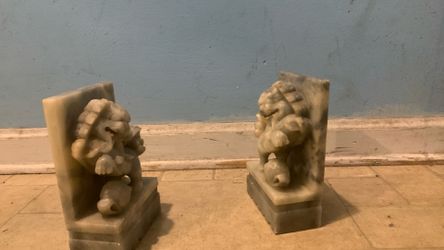 Antique  Heavy Stone Fu  Dog  Statue Book Holder Foo  Loin 