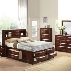 Brand New 4PC Dark Brown Bookcase Storage Bedroom Set