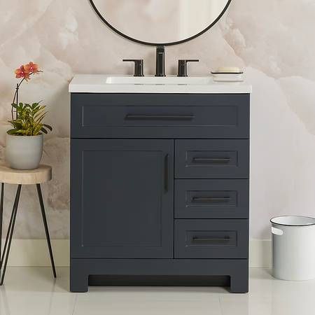 Style Collections Cauley 30” Navy Blue Single Sink Bathroom Vanity