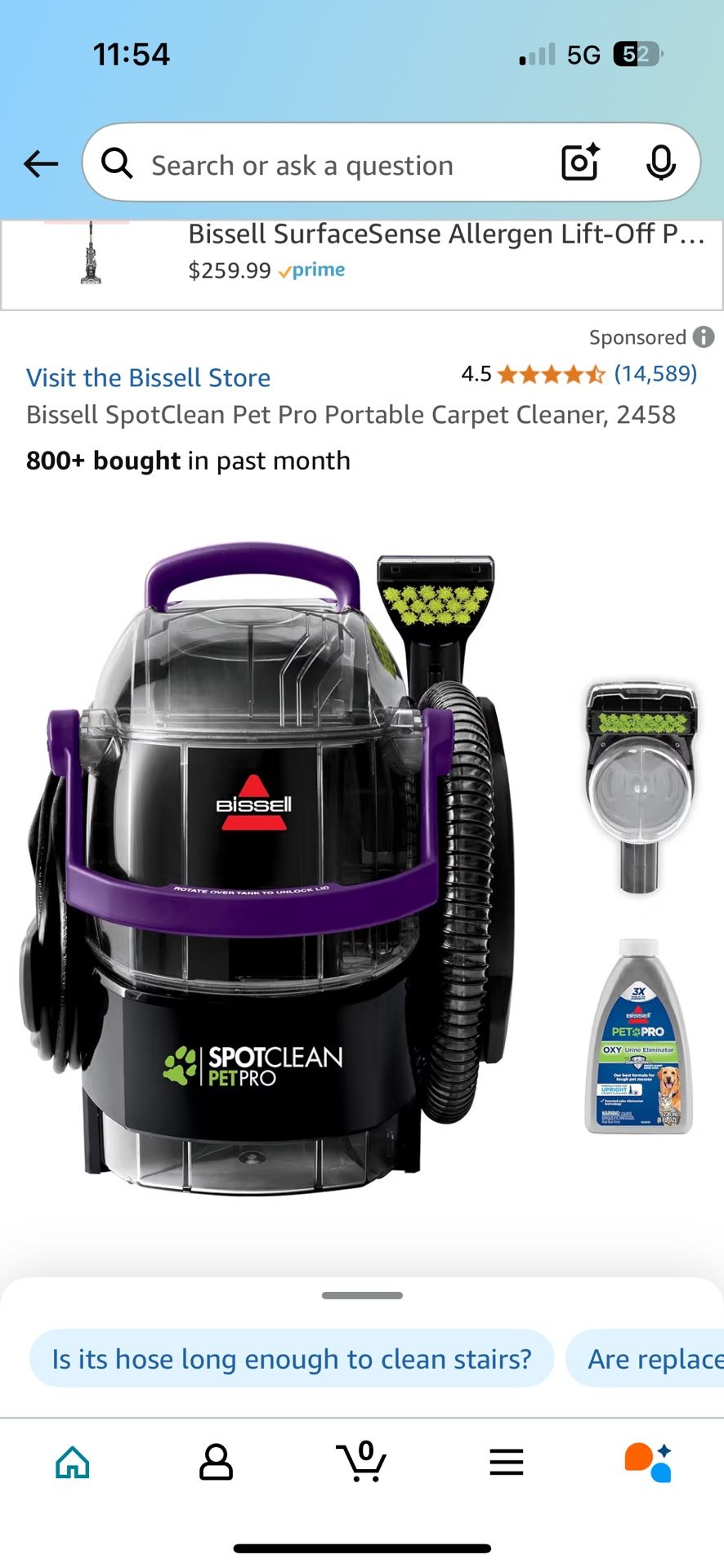 Bissell Spot clean pet Pro Portable carpet Cleaner