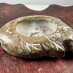 Vintage Chinese Green Jade Carved Leaf Shaped Water Bowl 