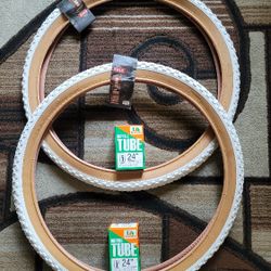 NEW Bicycle Bmx  Tires 24" White Classic Knobby Tread