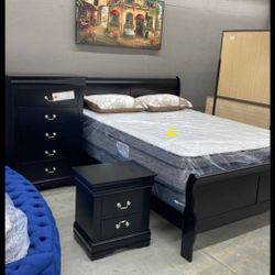 New/ Black Sleigh Bedroom Set, Bed,nightstand, Chest/Delivery Available 