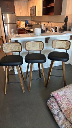 Adianey Swivel Upholstered Rattan Back Counter Stools