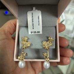 18k Gold Over Sterling Silver Fresh Water Pearl Earrings 